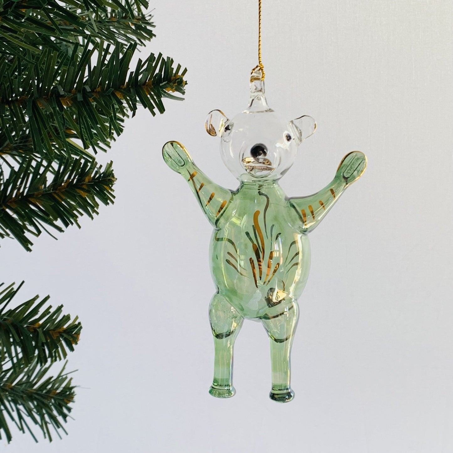 Blown Glass Ornament - Magic Bear: Green