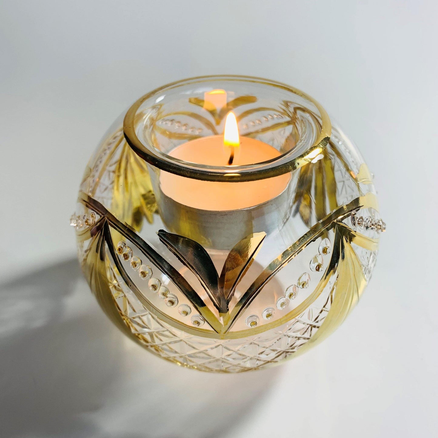 Blown Glass Candle Holder - Gold Garland