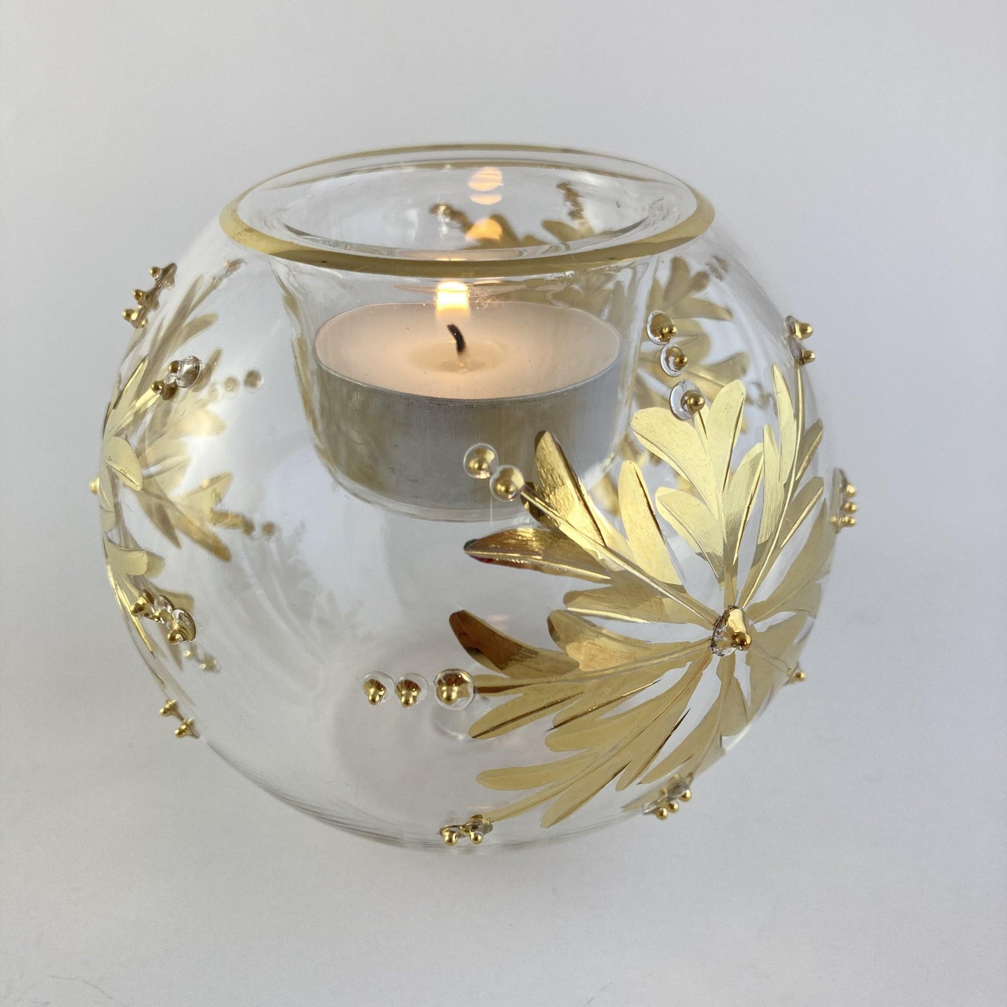 Blown Glass Candle Holder - Gold Snow Flake