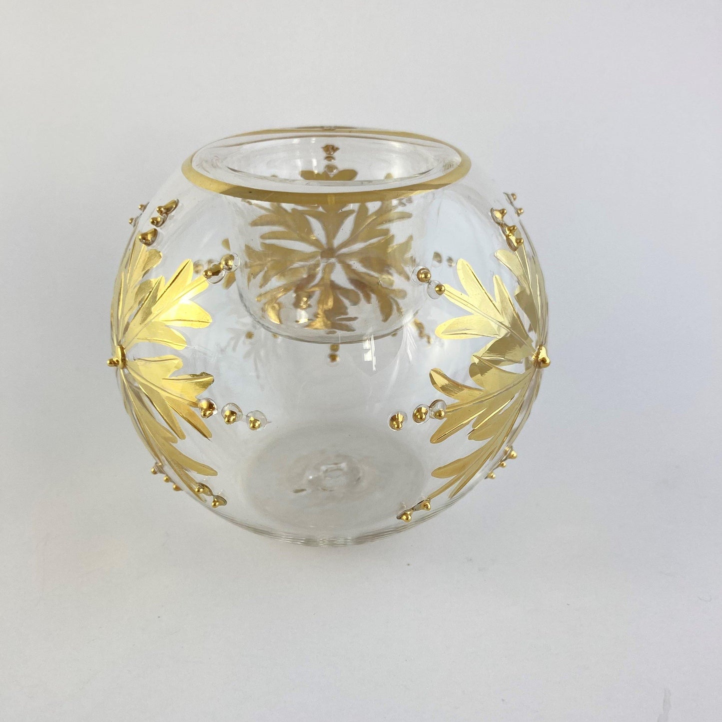Blown Glass Candle Holder - Gold Snow Flake
