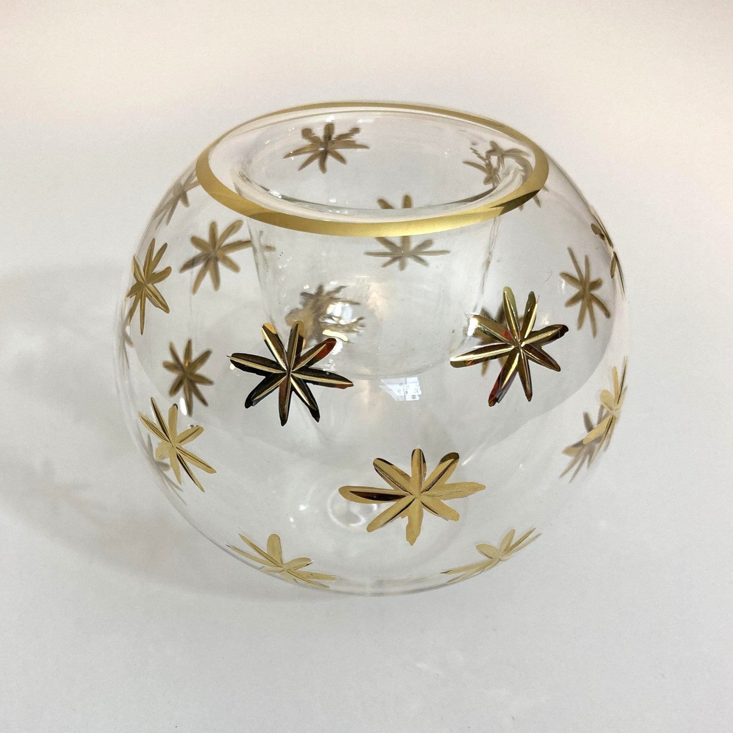 Blown Glass Candle Holder - Gold Stars