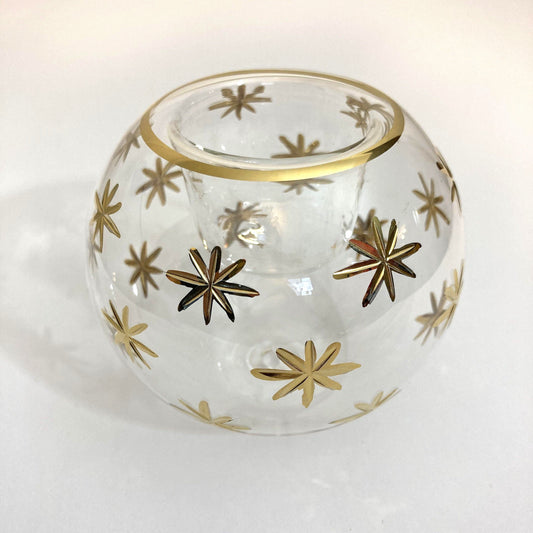 Blown Glass Candle Holder - Gold Stars