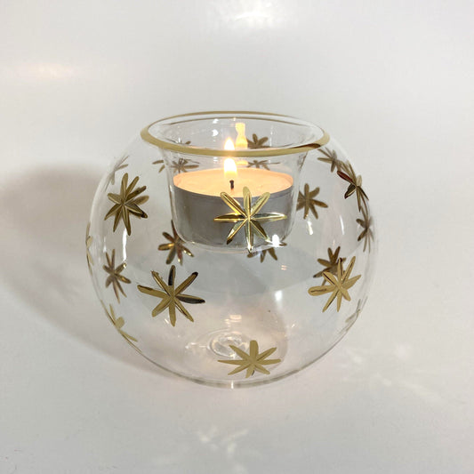 Blown Glass Candle Holder - Gold Stars