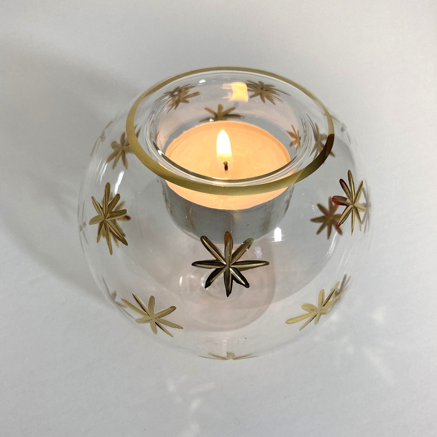 Blown Glass Candle Holder - Gold Stars