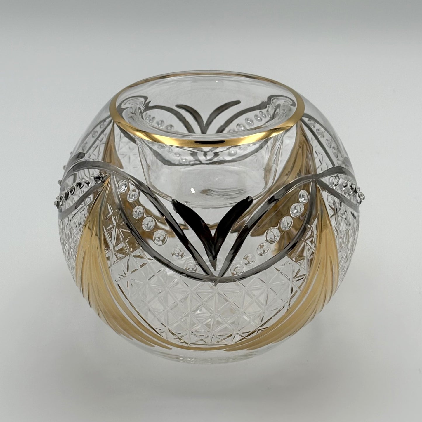 Blown Glass Candle Holder - Gold & Silver Garland