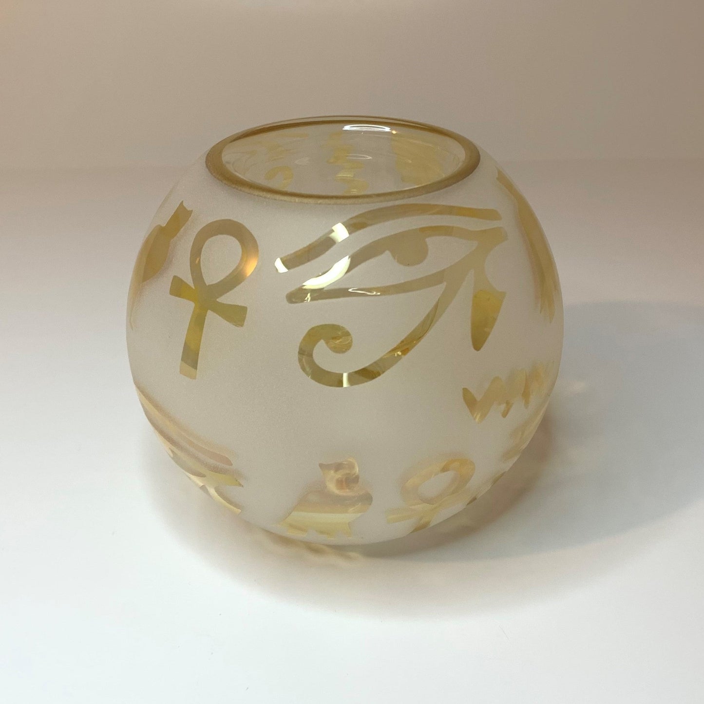 Blown Glass Candle Holder - Hieroglyphs in Yellow