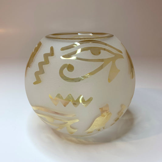 Blown Glass Candle Holder - Hieroglyphs in Yellow