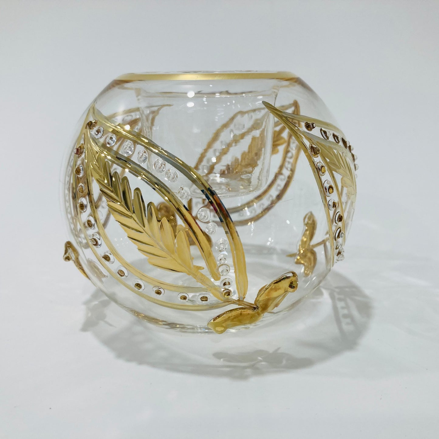 Fair Trade Hand-blown Glass Candle Holder - Paisley Gold, Ethically Handmade, Heirloom