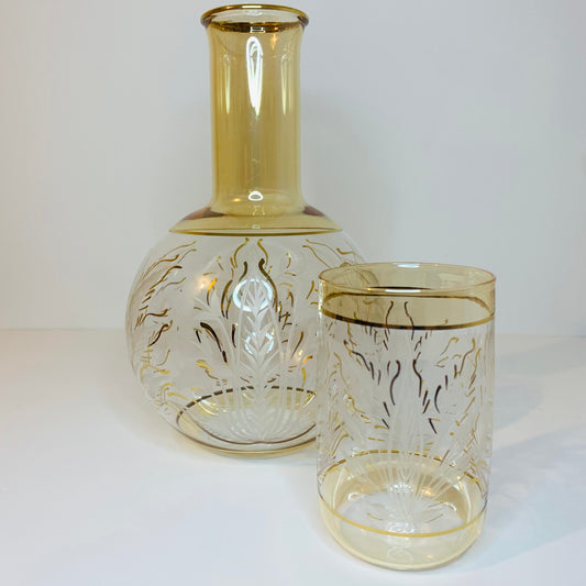 Blown Glass Carafe & Tumbler Set - Leaves1