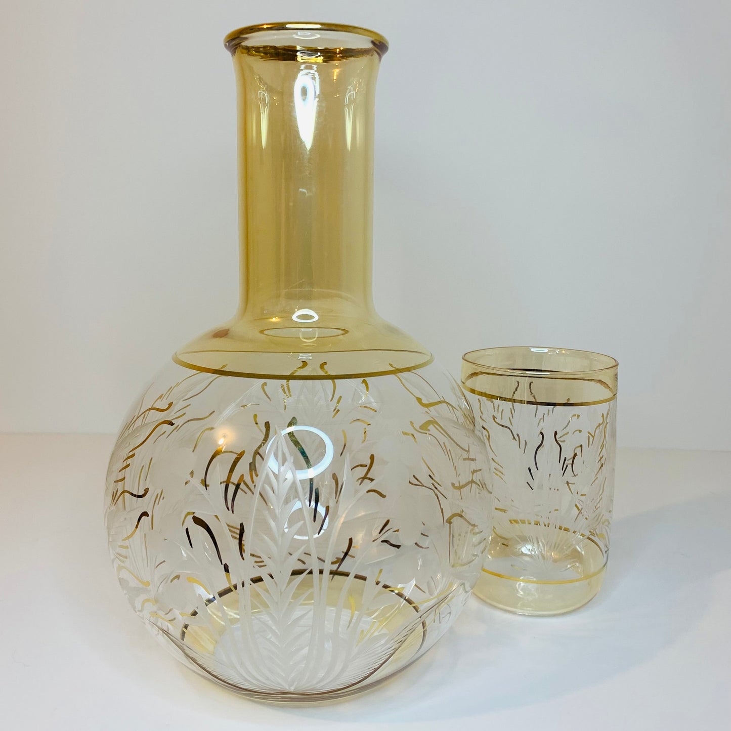 Blown Glass Carafe & Tumbler Set - Leaves1