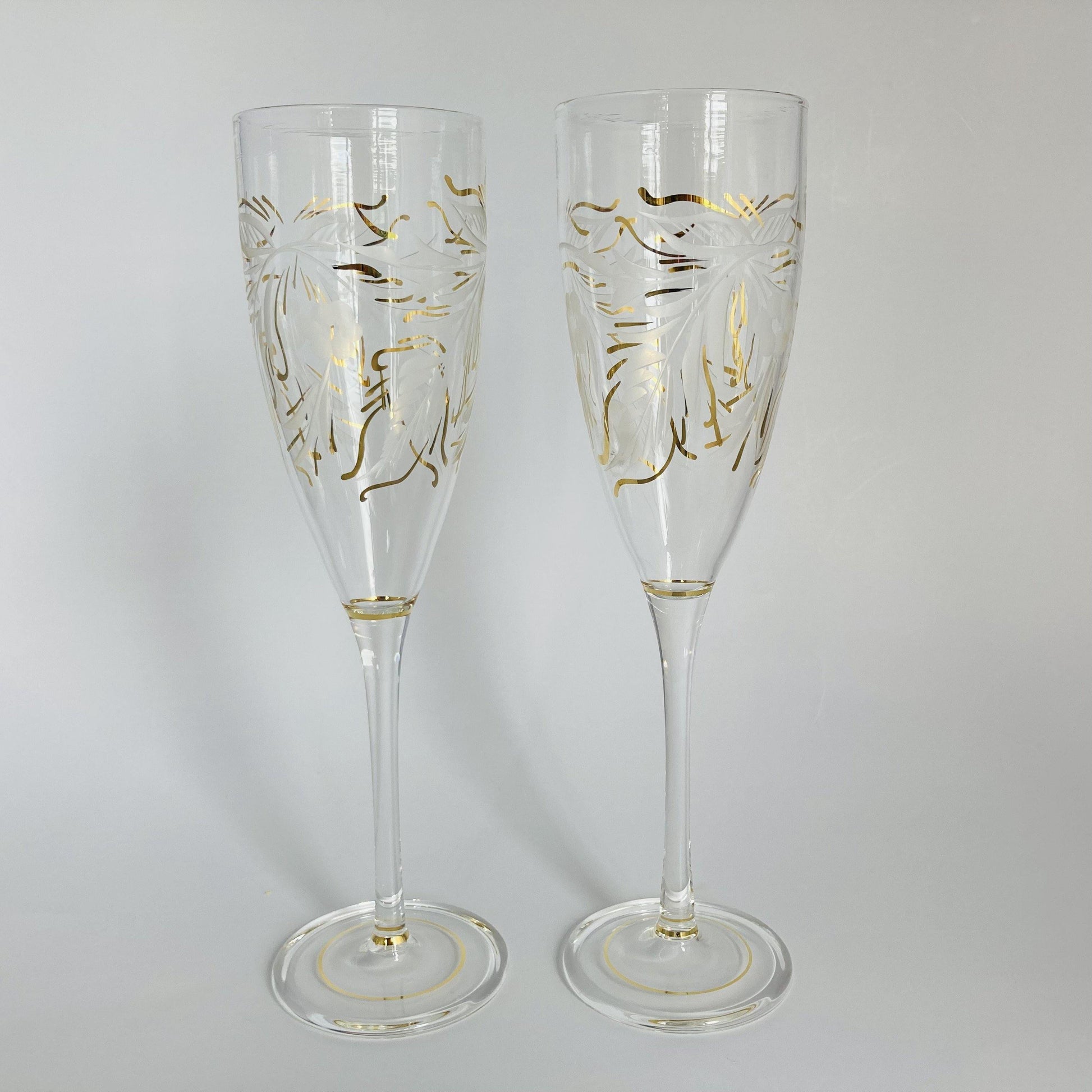 Blown Glass Champagne Flute - Delicate Flowers