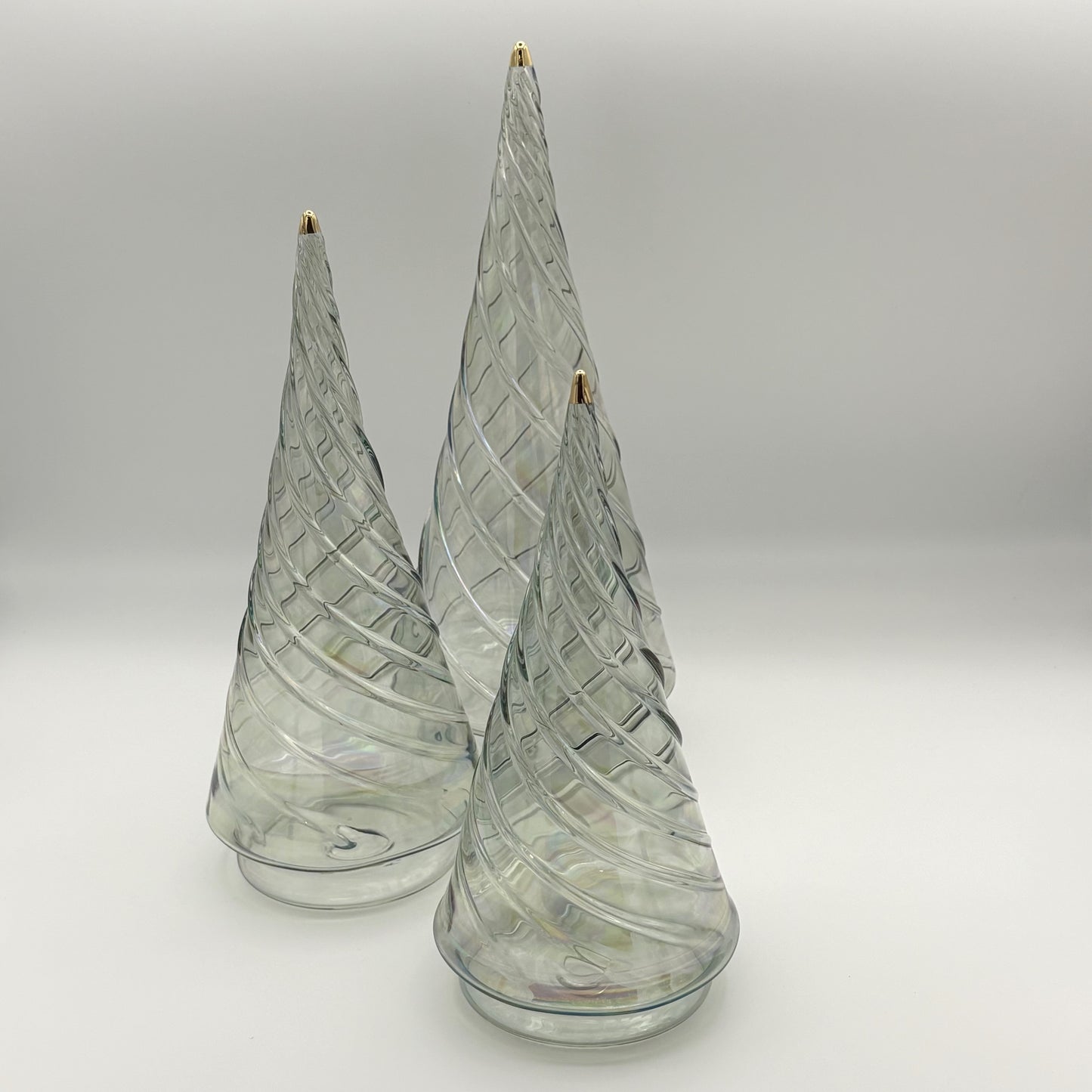 Ethically Handcrafted Blown Glass Tabletop Christmas Tree - Cone Swirl Olive Green