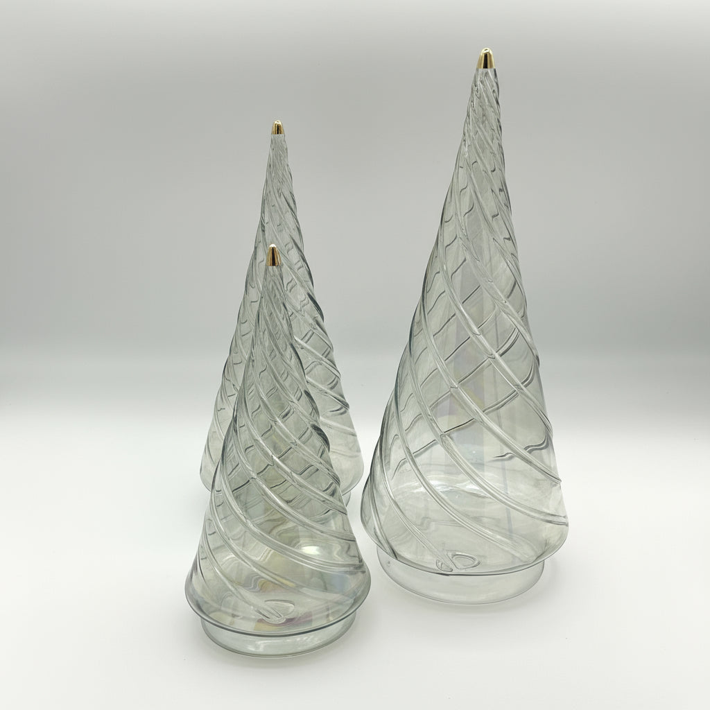Blown Glass Tabletop Christmas Tree - Cone Swirl Olive Green