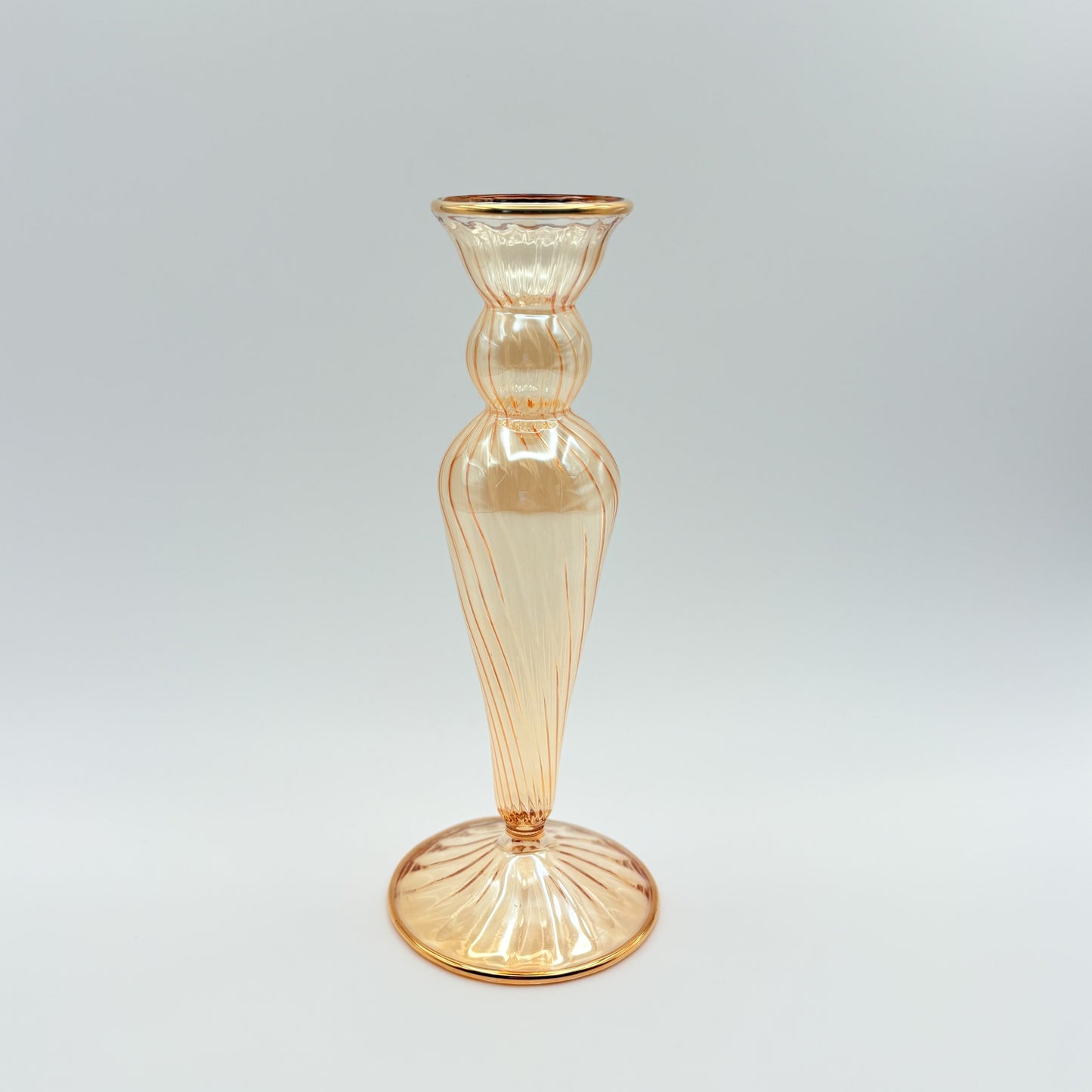 Blown glass cone shaped vase in iridescent yellow