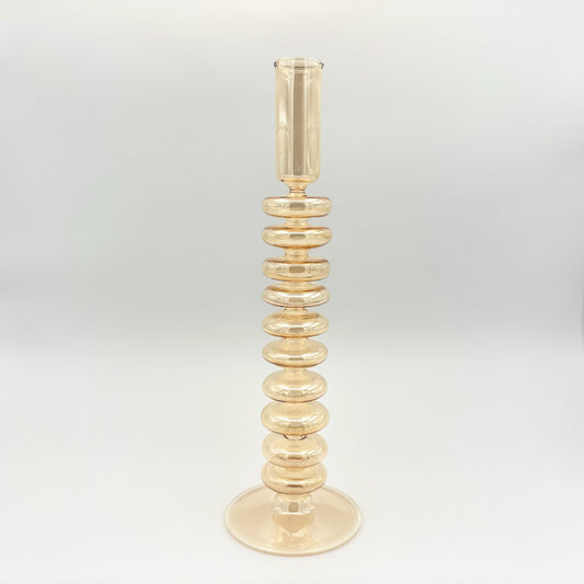 Blown Glass Curvy Candle Holder - Yellow
