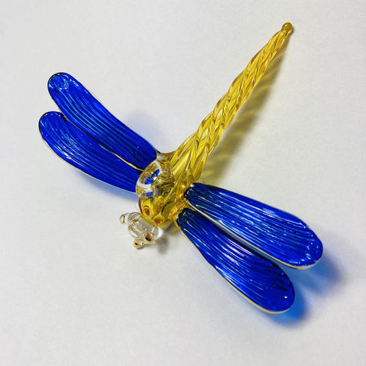 Blown Glass Ornament - Dragonfly Blue & Yellow