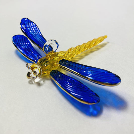 Blown Glass Ornament - Dragonfly Blue & Yellow