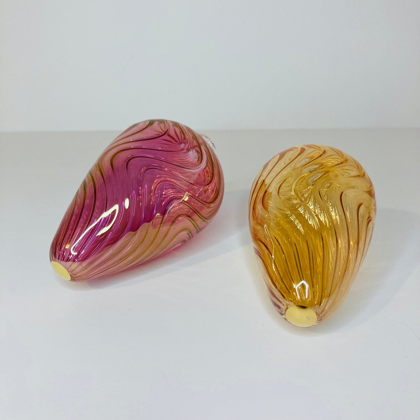 Blown Glass Egg Ornament - Wavy Pink