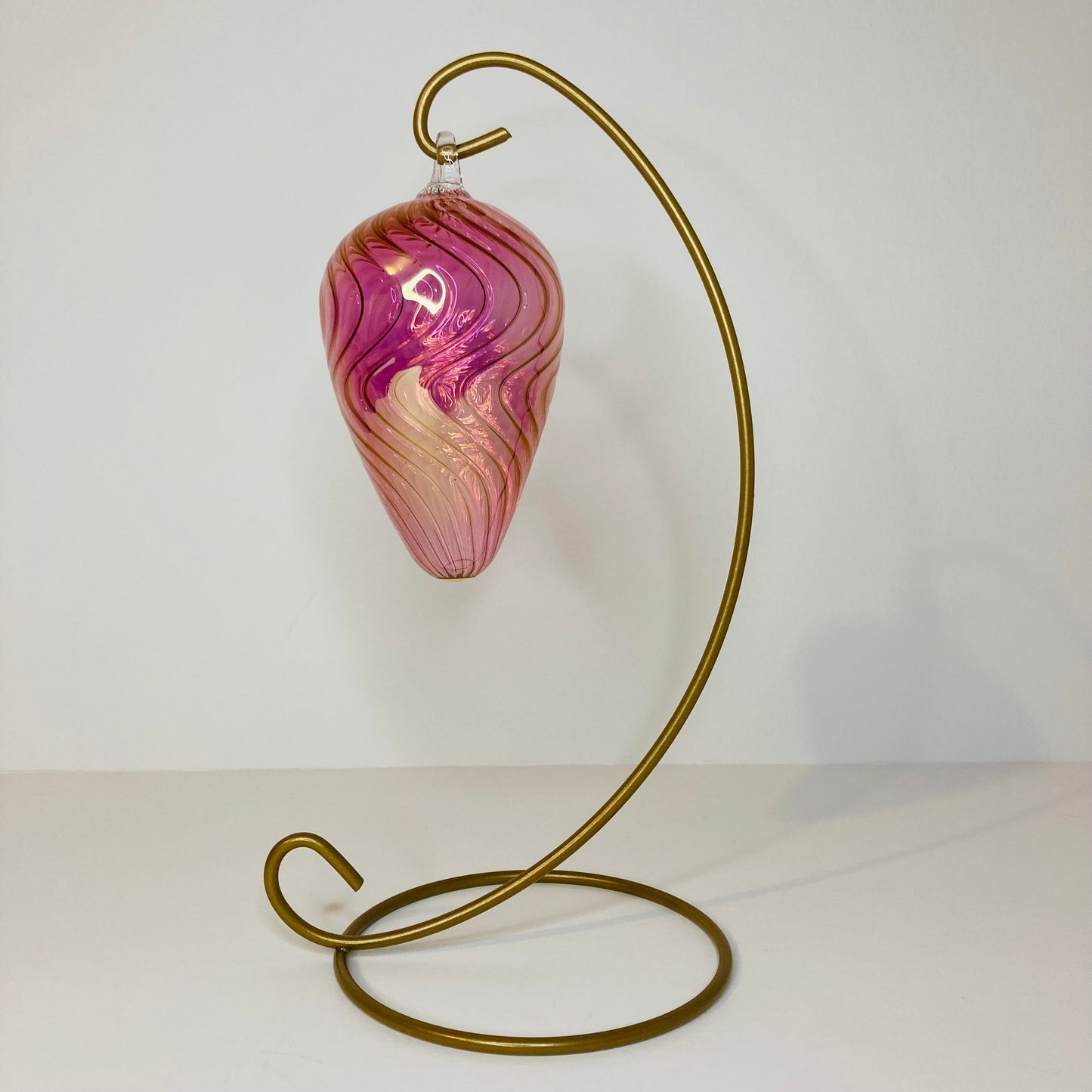 Blown Glass Egg Ornament - Wavy Pink