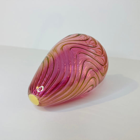 Blown Glass Egg Ornament - Wavy Pink