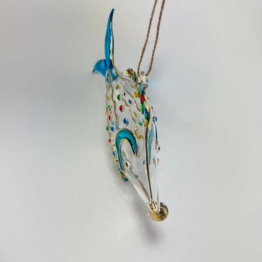 Blown Glass Ornament - Dotted Fish Multi Turquoise
