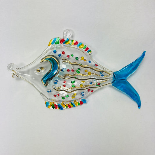 Blown Glass Ornament - Dotted Fish Multi Turquoise