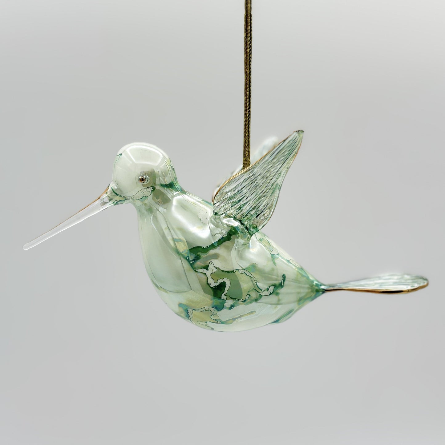 Fair Trade Blown Glass Ornament - Hummingbird Green