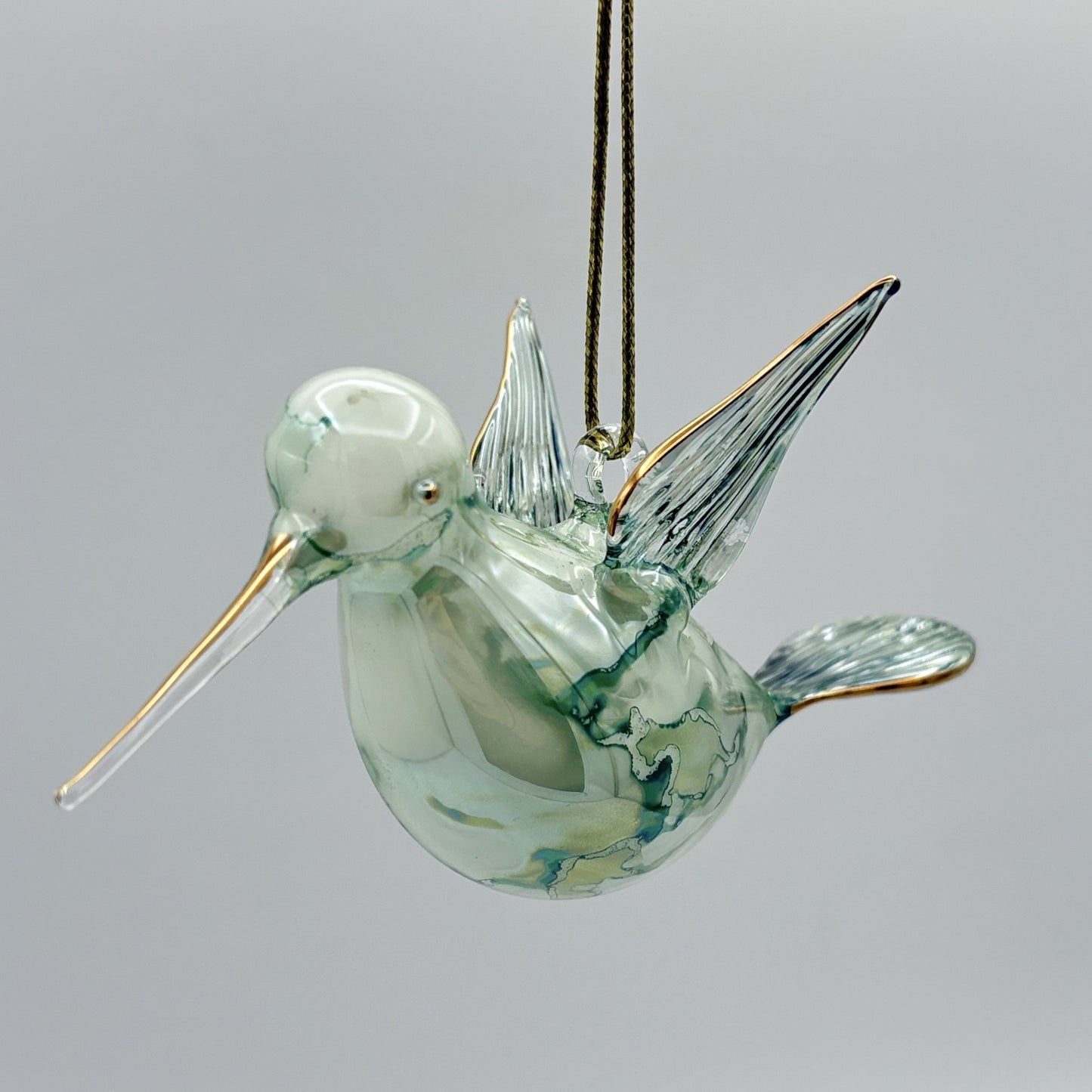Fair Trade Blown Glass Ornament - Hummingbird Green
