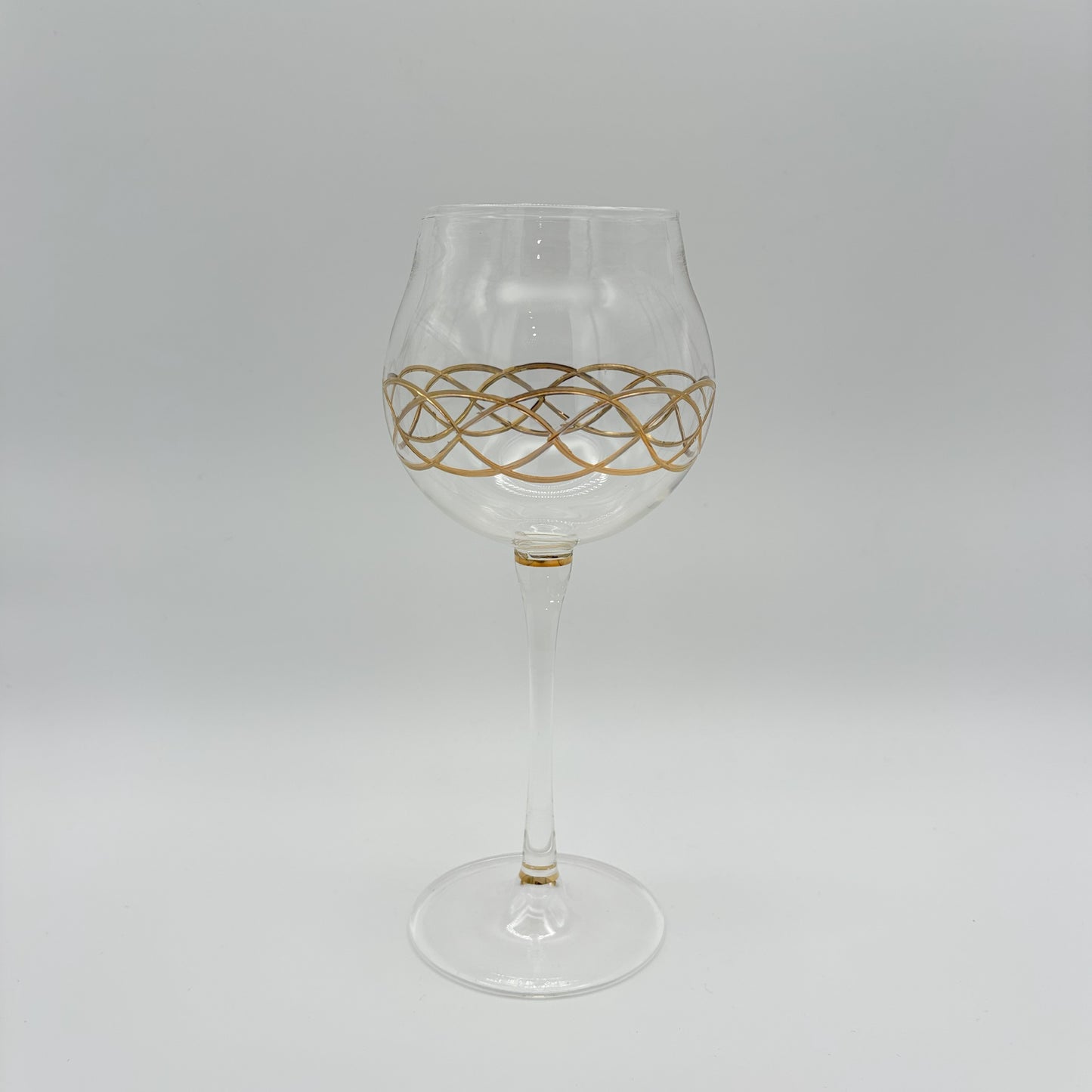Fair Trade Hand-Blown Glass Long Stem Wine Glass - Gold Infinity, Artisan-made, ethically handmade