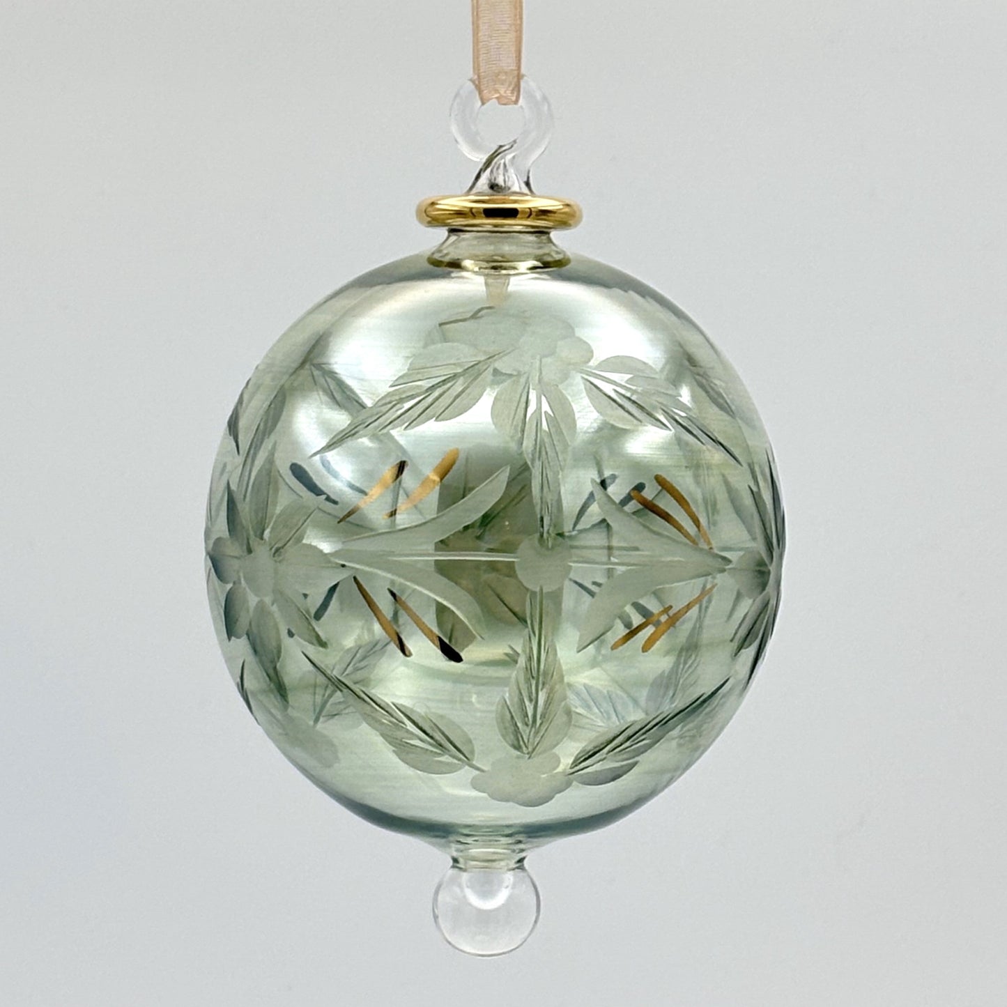 Blown Glass Ornament - Flowers in Green