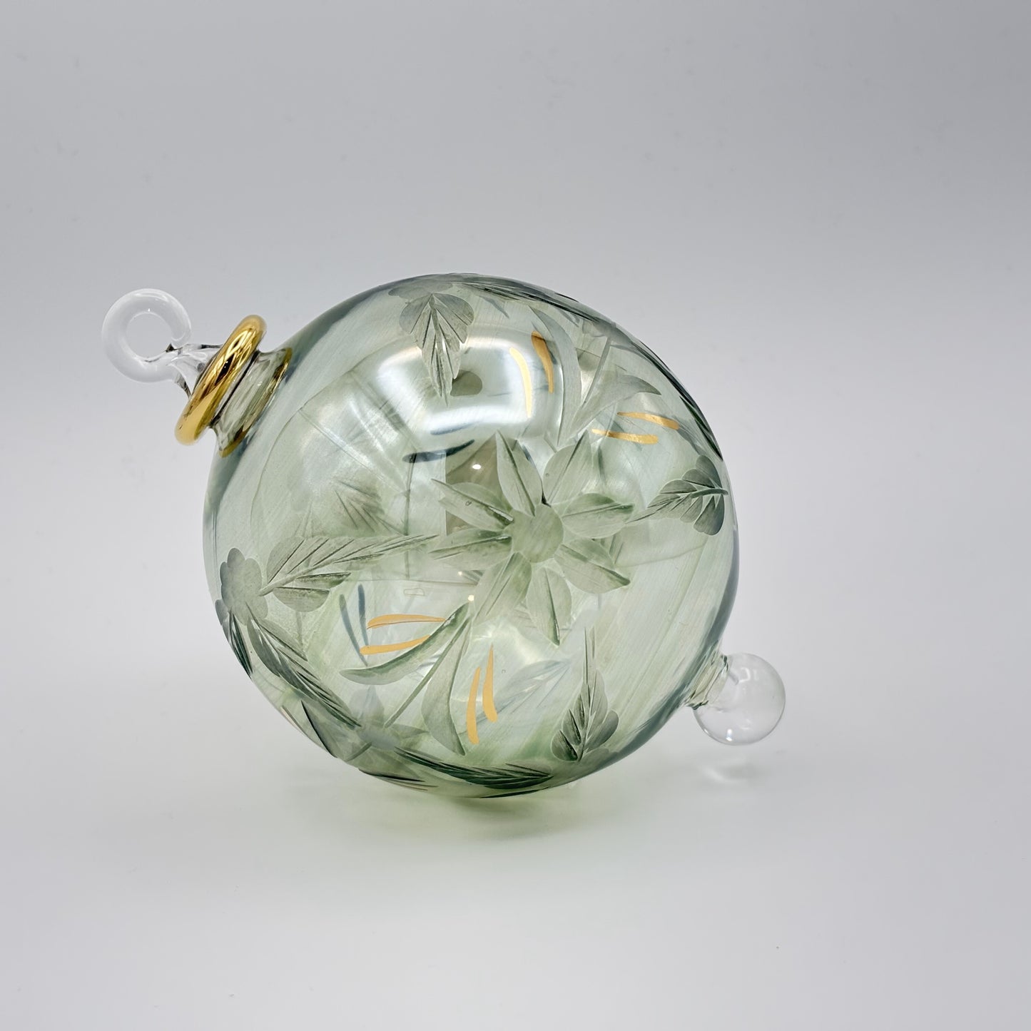 Blown Glass Ornament - Flowers in Green