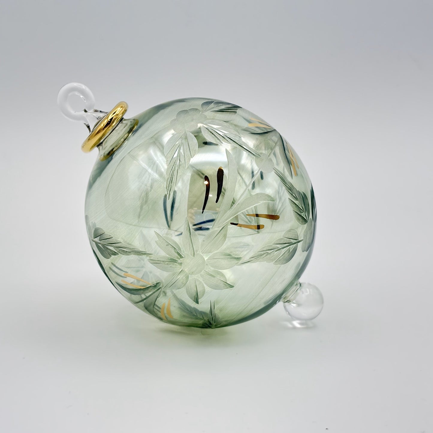 Blown Glass Ornament - Flowers in Green