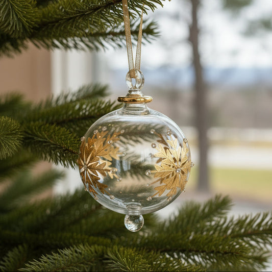 Blown Glass Ornament - Gold Snow Flake
