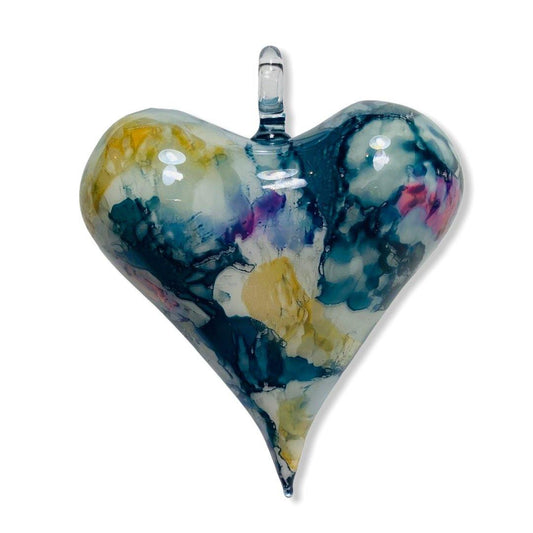 Blown Glass Ornament - Heart: Multi / Blue