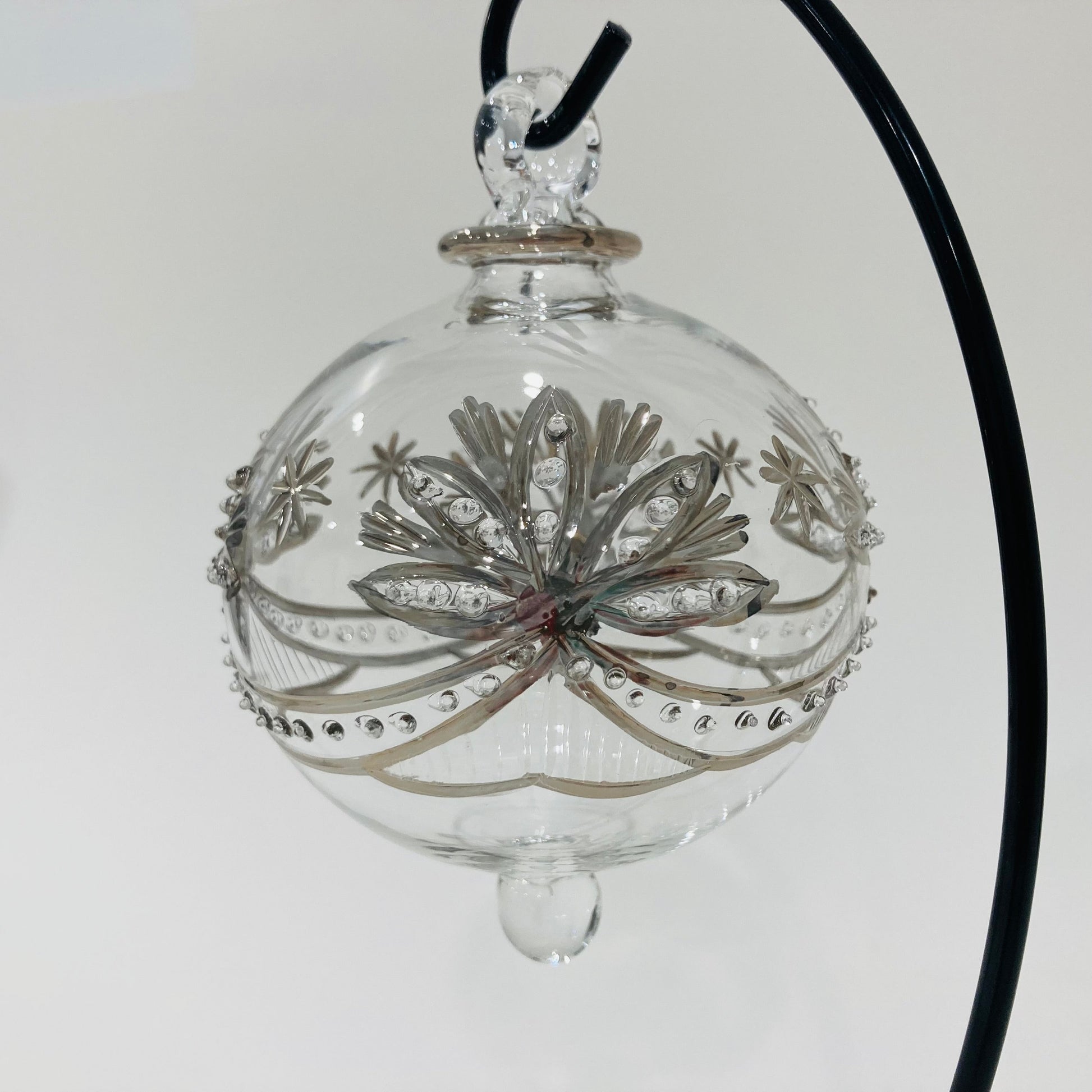 Blown Glass Ornament - Lotus Garland Silver