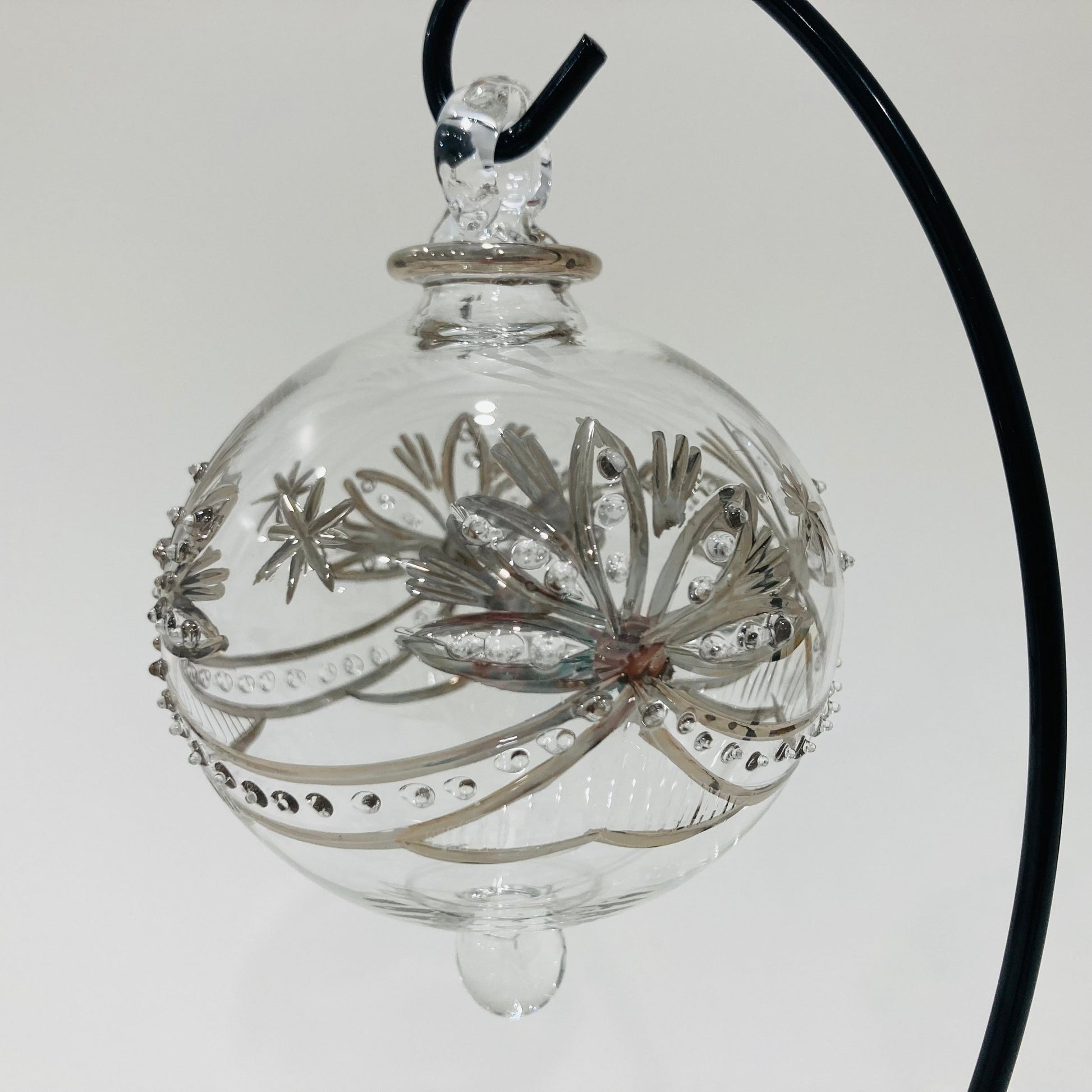 Blown Glass Ornament - Lotus Garland Silver