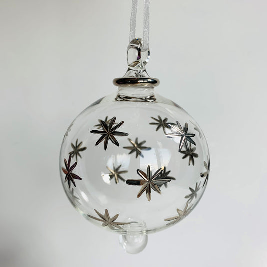 Blown Glass Ornament - Silver Stars