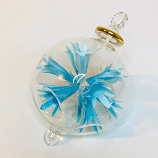 Blown Glass Ornament - Blossoms Sky Blue
