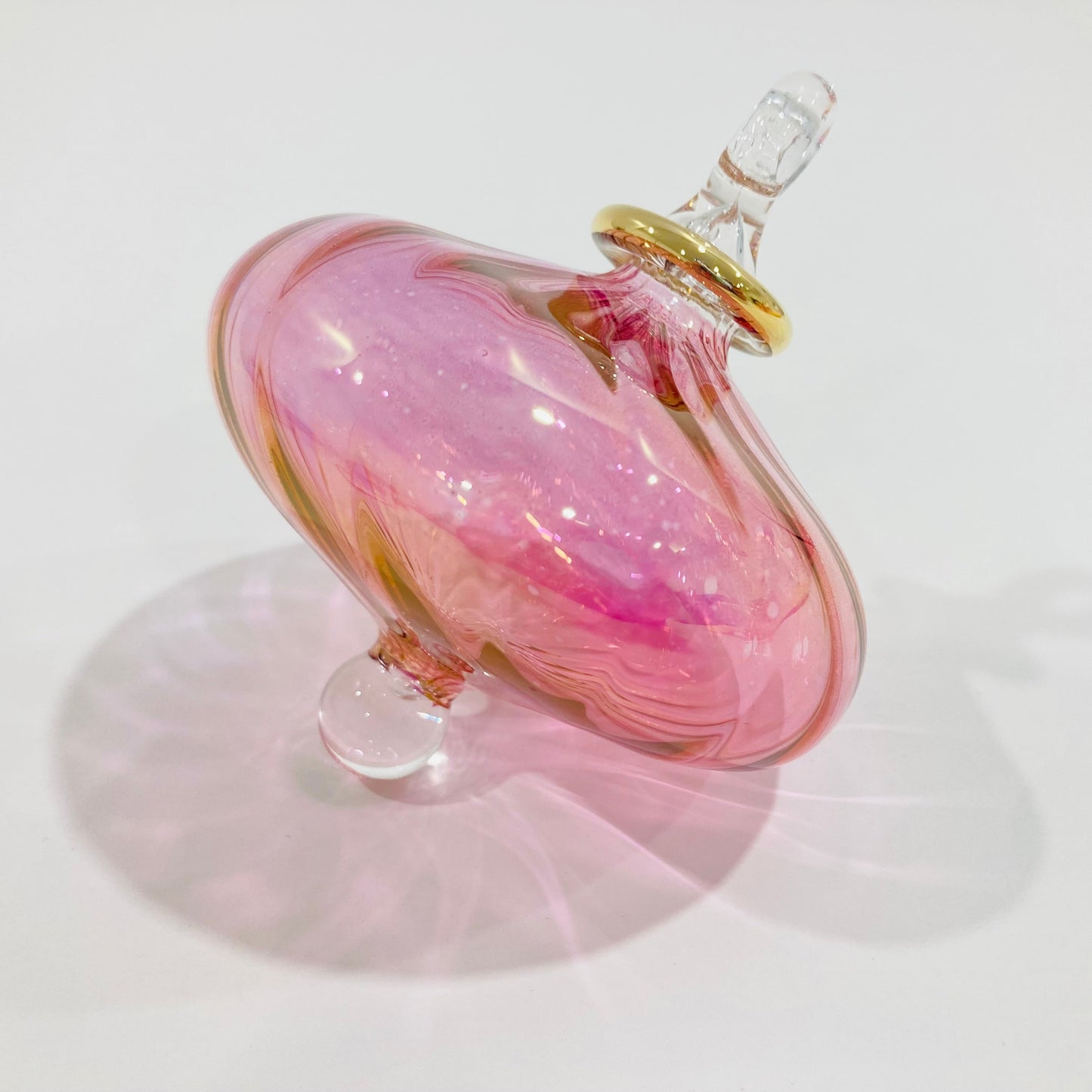 Blown Glass Ornament - Wavy Toupie Pink 1