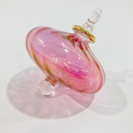 Blown Glass Ornament - Wavy Toupie Pink 1