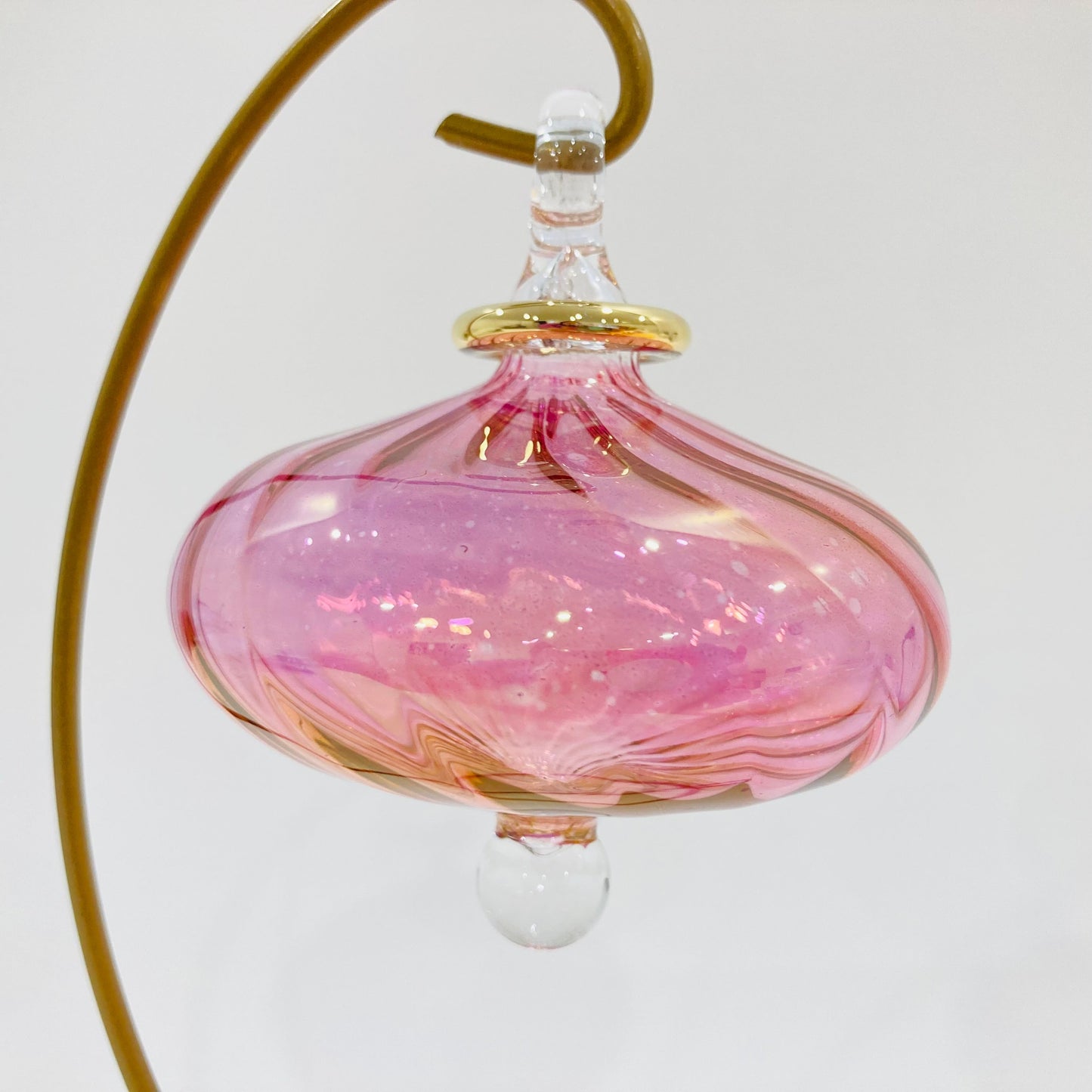 Blown Glass Ornament - Wavy Toupie Pink 2