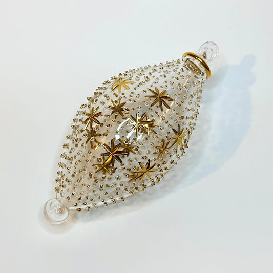 Blown Glass Oval Ornament - Gold Stars & Dots