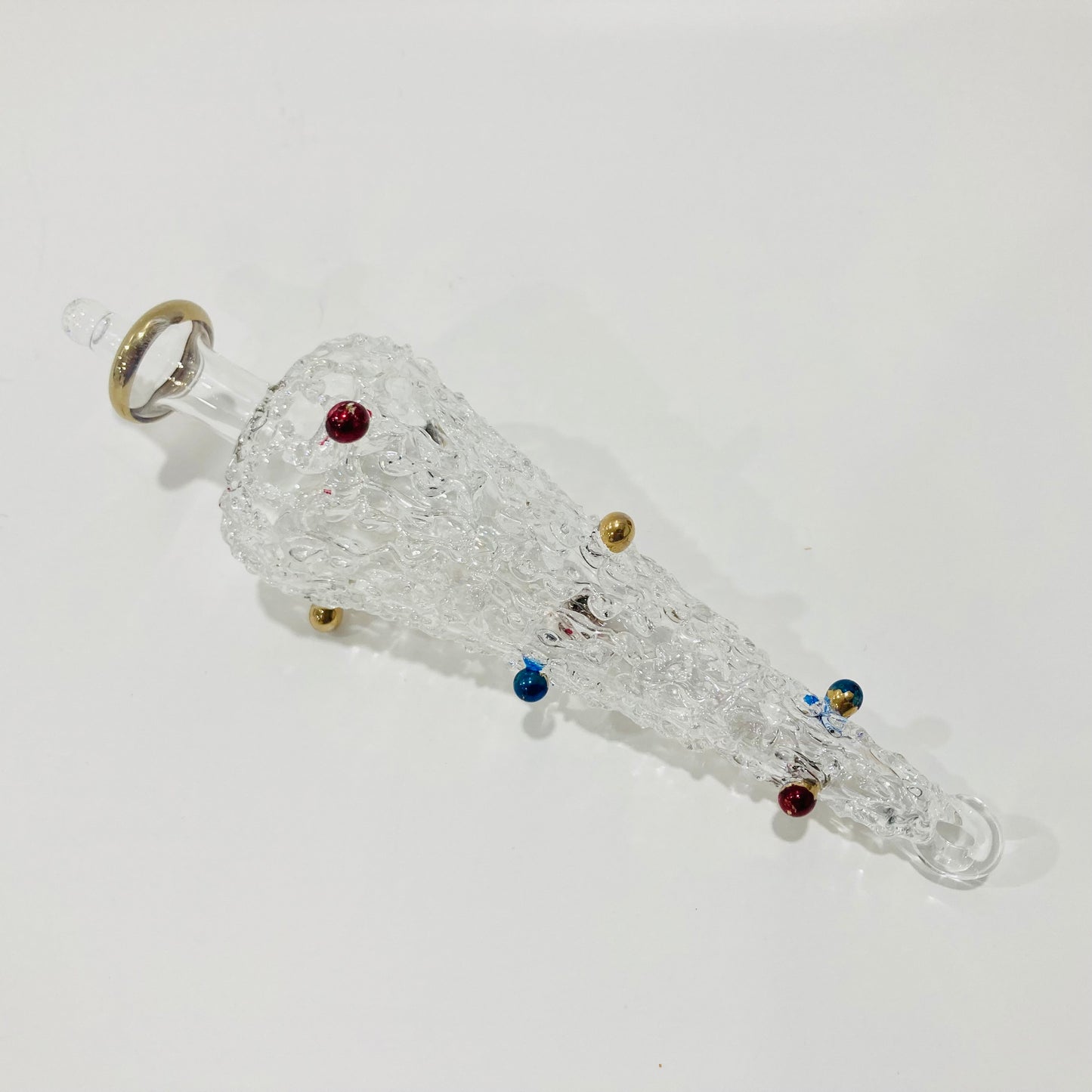 Blown Glass Ornament - Pine Tree White