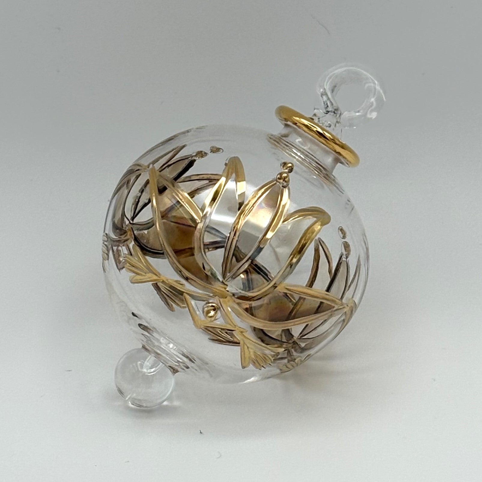 Blown Glass Small Ornament - Amber Lotus