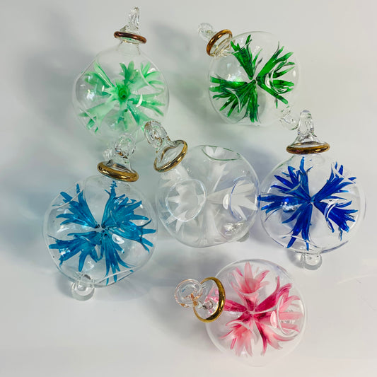 Fair Trade Hand-Blown Glass Small Ornament - Blossoms, Ethically Handmade