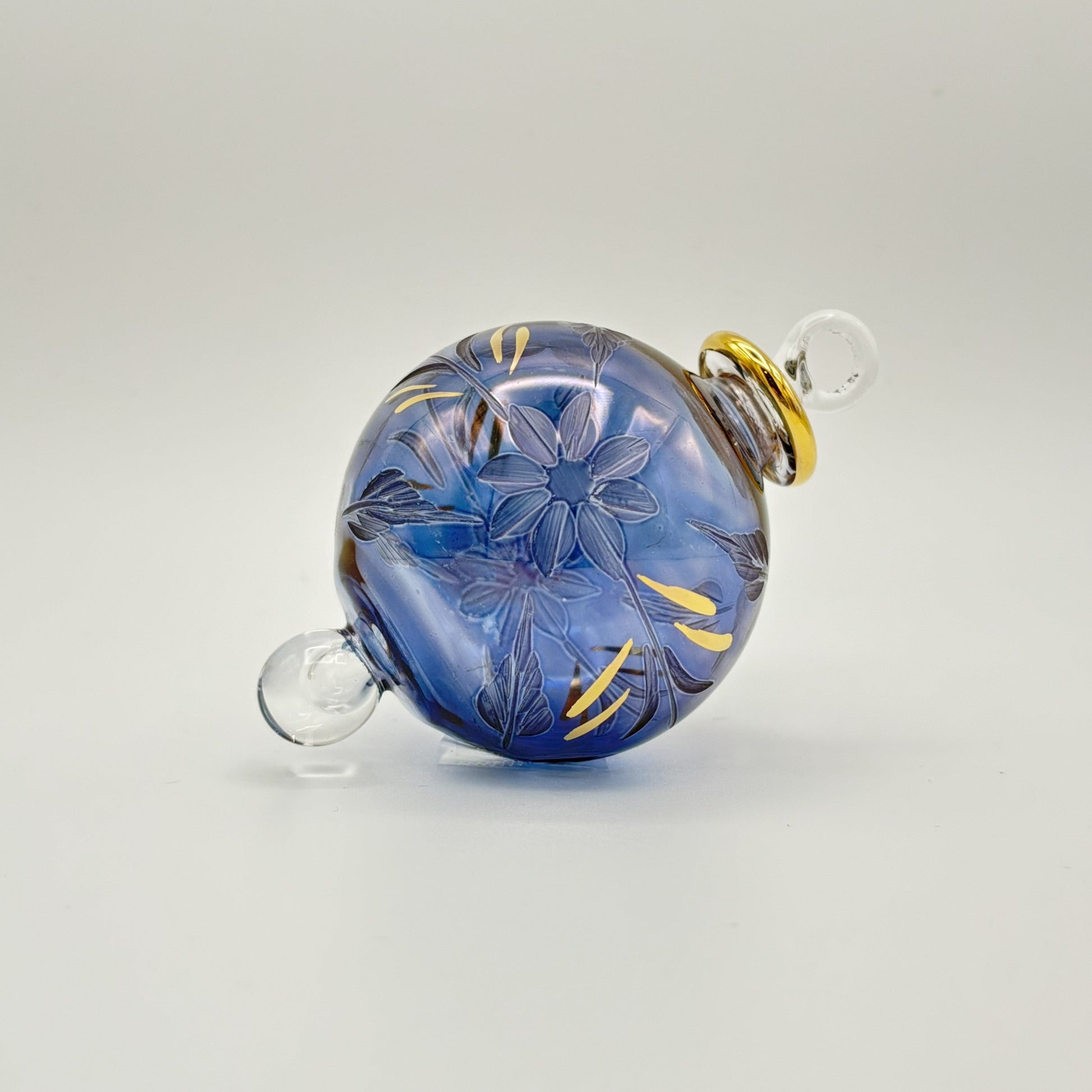 Blown Glass Small Ornament - Flowers in Colors - Blue