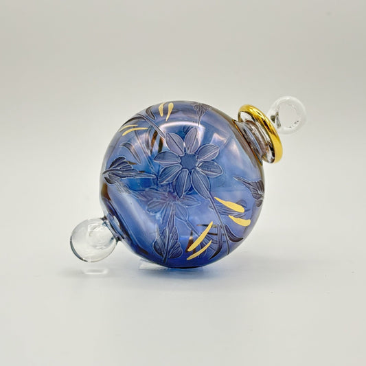 Blown Glass Small Ornament - Flowers in Colors - Blue