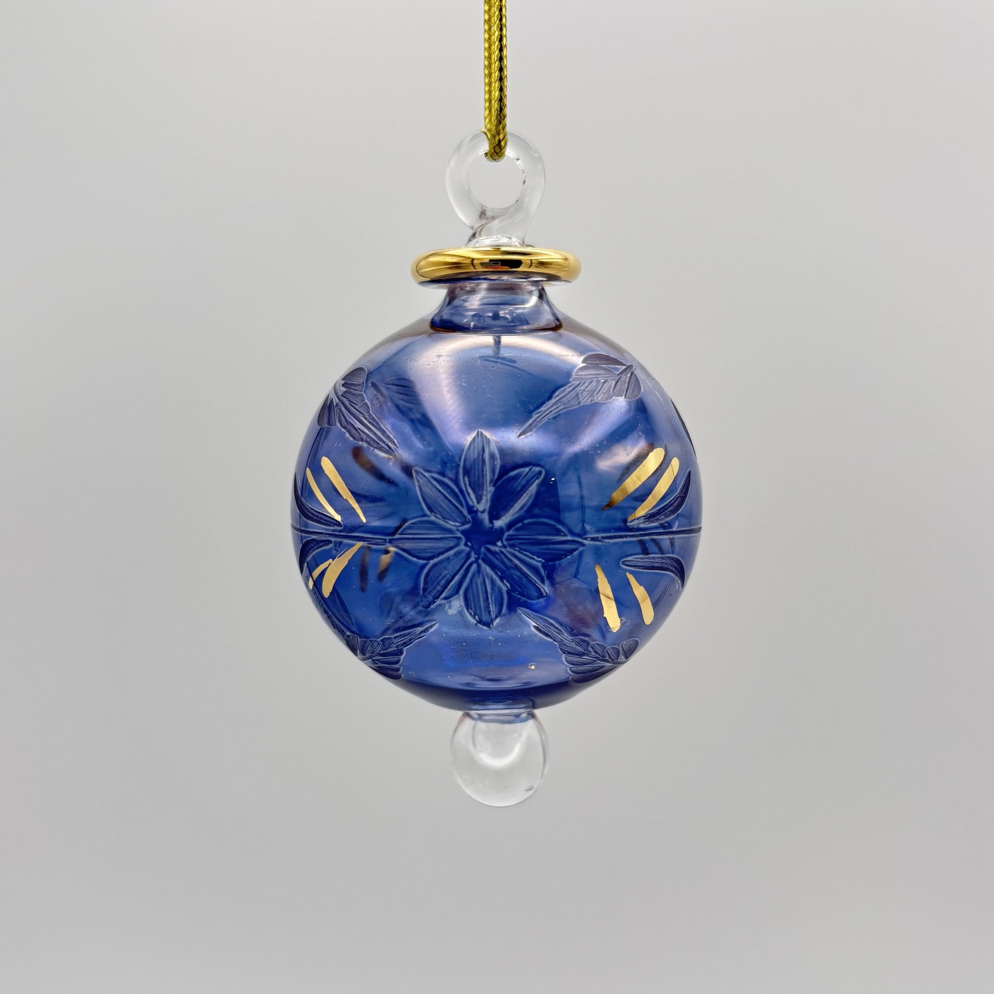 Blown Glass Small Ornament - Flowers in Colors - Blue