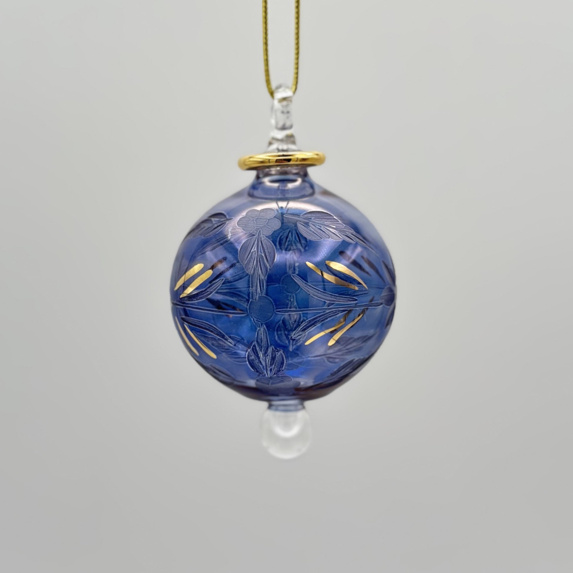 Blown Glass Small Ornament - Flowers in Colors - Blue