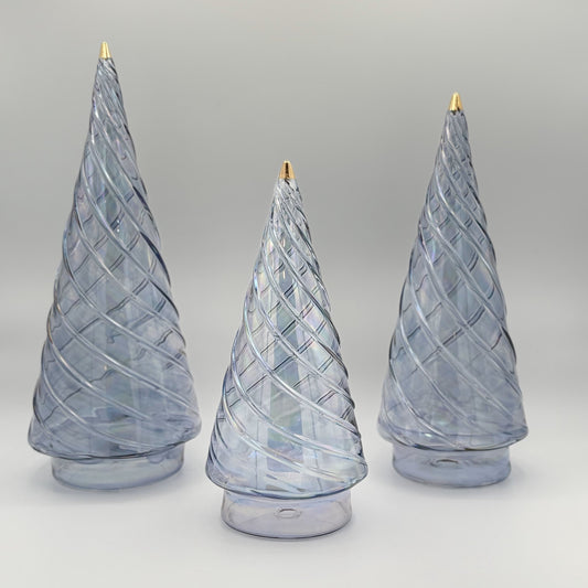 Blown Glass Tabletop Christmas Tree - Cone Swirl Light Blue